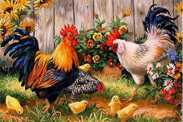Diamond Painting Kippen met Kuikens met Ronde steentjes 100x70cm - Beste Kwaliteit